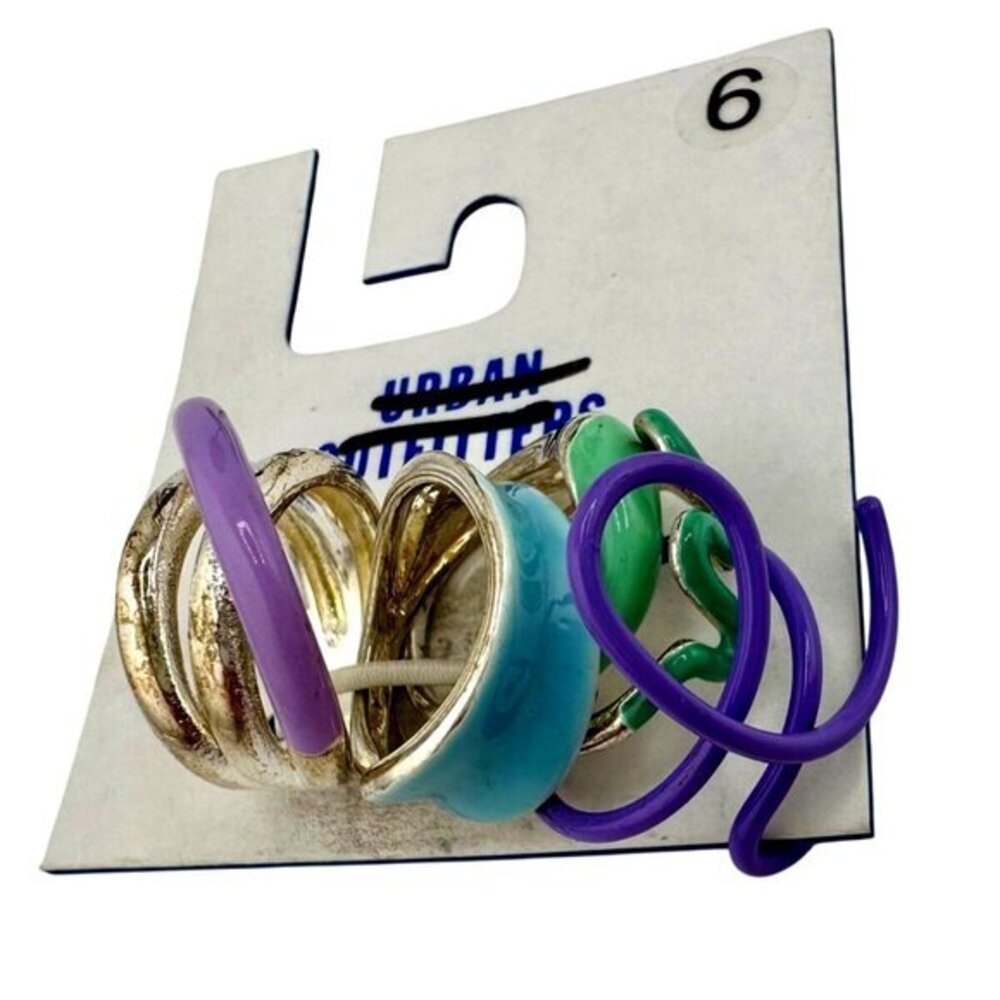 Urban Outfitters Colorful Multi-Ring Set Size 6 With Silver Purple Green & Blue